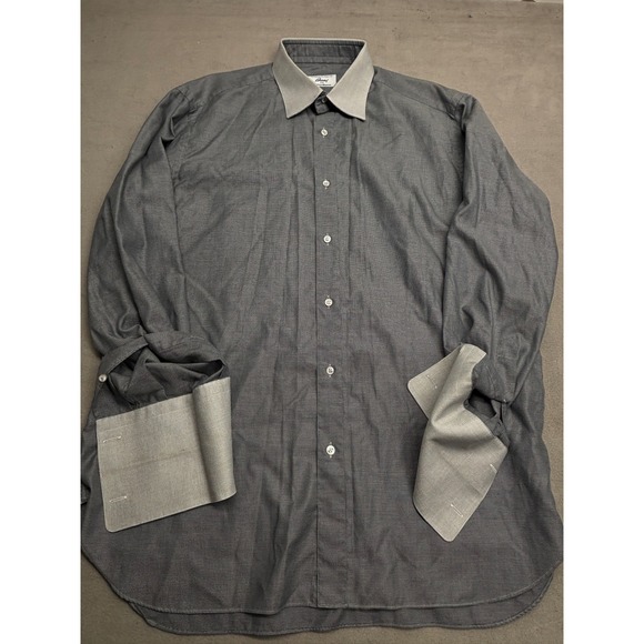 Brioni Other - Brioni Neiman Marcus Mens Grey Micro Check French Cuff Dress Shirt 16.5 L Italy